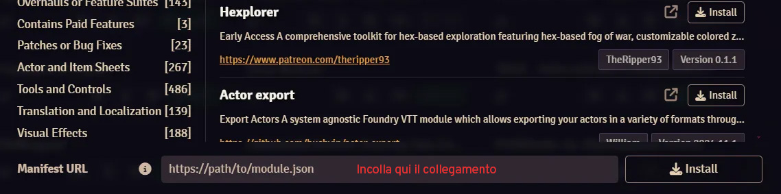 Installazione modulo in Foundry VTT